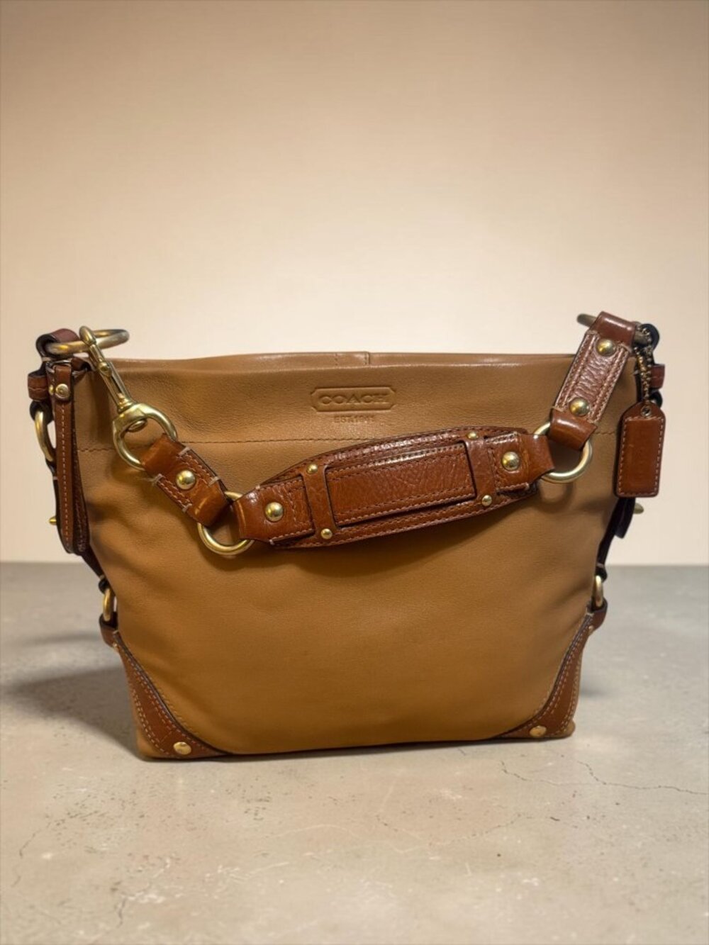 VTG Coach Carly Medium Hobo 10615 Camel Nappa Leather Brass Slouchy Shoulder Bag